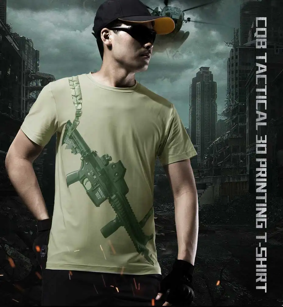 CQB лето на открытом воздухе тактический быстросохнущая дышащий эластичный военные 3D печати большой Размеры Для мужчин футболка