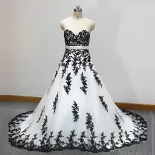 Vintage Style White and Black font b Wedding b font Dresses Sweetheart Handmade Appliques Lace A