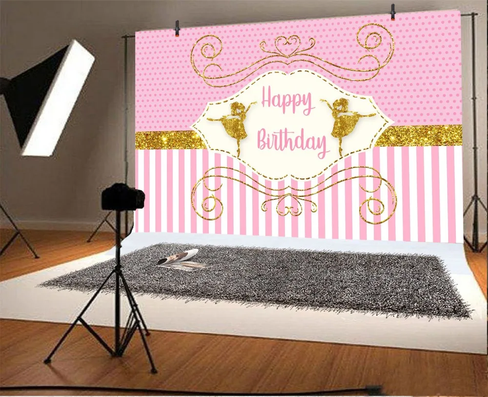 Laeacco Pink Stripes Glitters Dancing Girl Baby Birthday Photo Backgrounds Customized Photographic Backdrops For Photo Studio