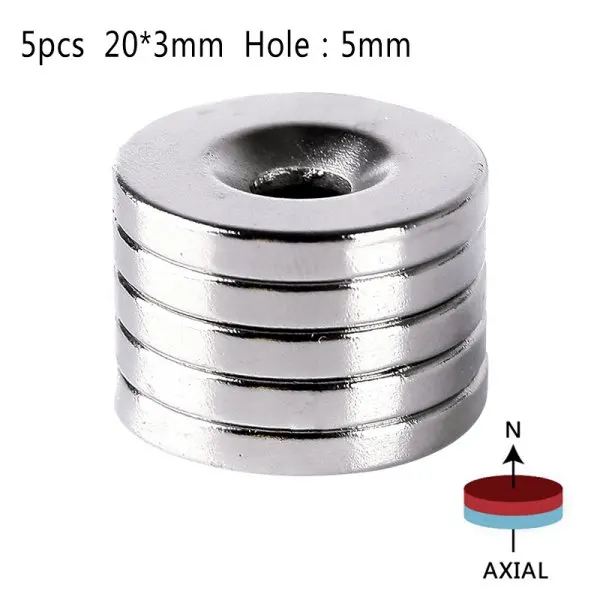 20mm x 3mm Buraco de 5 unidades/pacote 5mm Anel Rebaixada Ímãs De Neodímio Rare Earth Forte