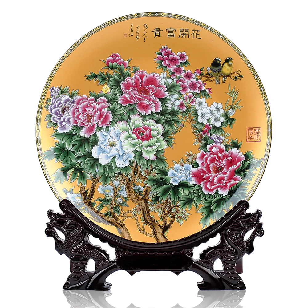 

Chinese Jingdezhen Ceramic antique pastel flowers rich gold plate home decoration decoration panel. free delivery