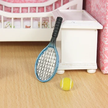 

G05-X359 children baby gift Toy 1:12 Dollhouse mini Furniture Miniature rement Tennis rackets and tennis 2pcs/set