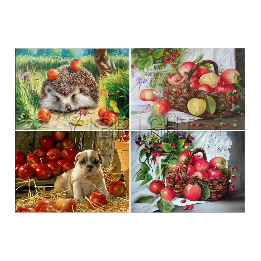 

Animal Full Round Diamond painting Fruit Full Square Diamond embroidery Cross stitch Apple DIY 3D Diamond mosaic landscape ZH