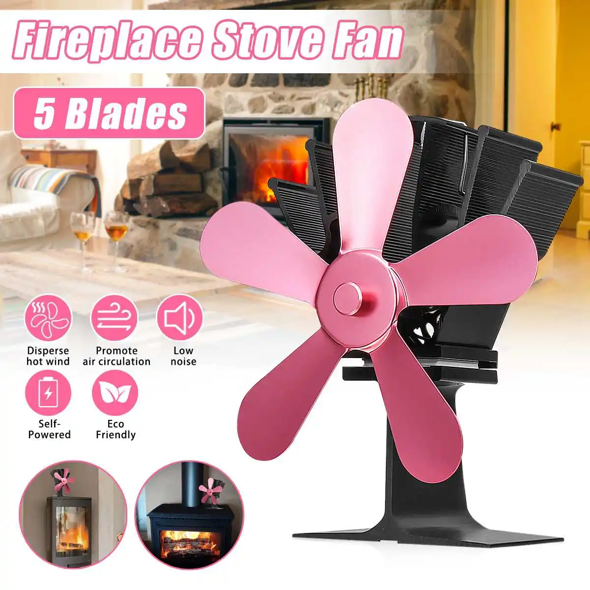 

Home Stove Fan 5 Blade Fireplace Fan Heat Powered Saving Wood Burner Eco Fan Red Friendly Quiet Home Efficient Heat Distribution