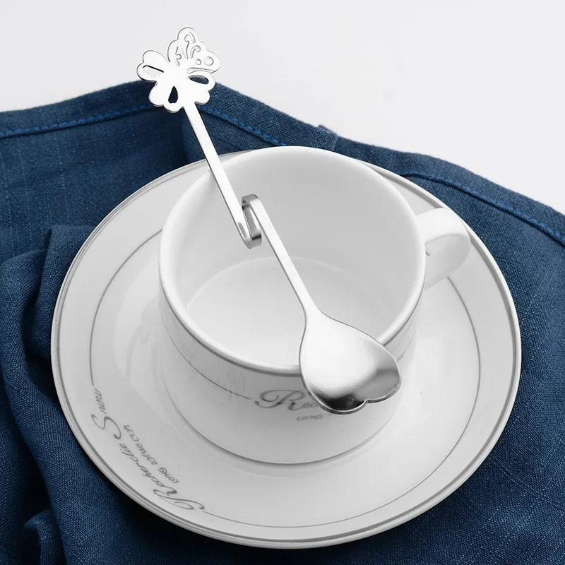 1PC Stainless steel Coffee Spoon Heart Shape Spoons Twisting Hanging