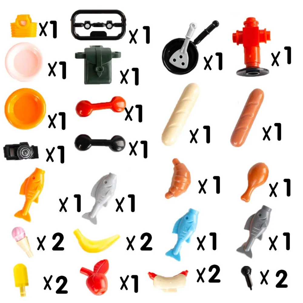 

Building Blocks Food Friends Fruit Bread Kitchen Fish Cooking MOC Bricks Accessory DIY Toys Compatible City Sets Kids Gifts C006