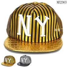 1 шт. модное вышитое NY письмо синтетический кожаный козырек полосатая детская бейсболка Регулируемая окружность 52 см