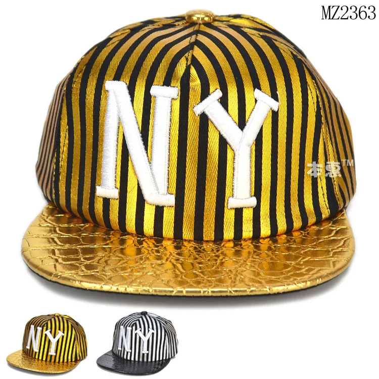 

1PC Fashion Embroidered NY Letter Synthetic Leather Visor Striped Baby Baseball Cap Adjustable Circumference 52cm Free Shipping