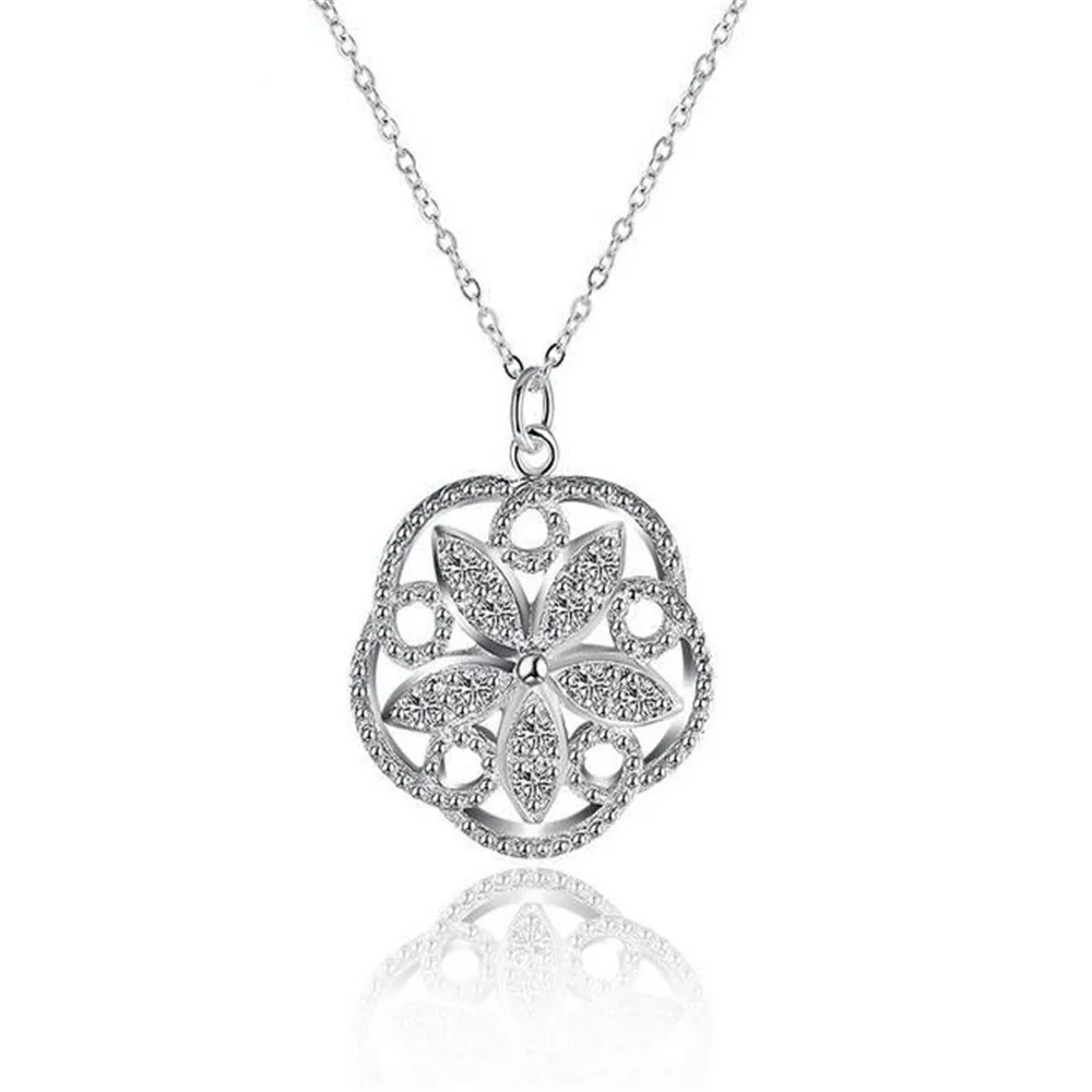 925 Sterling Silver Lotus Flower Vintage Pendant Necklace for Women