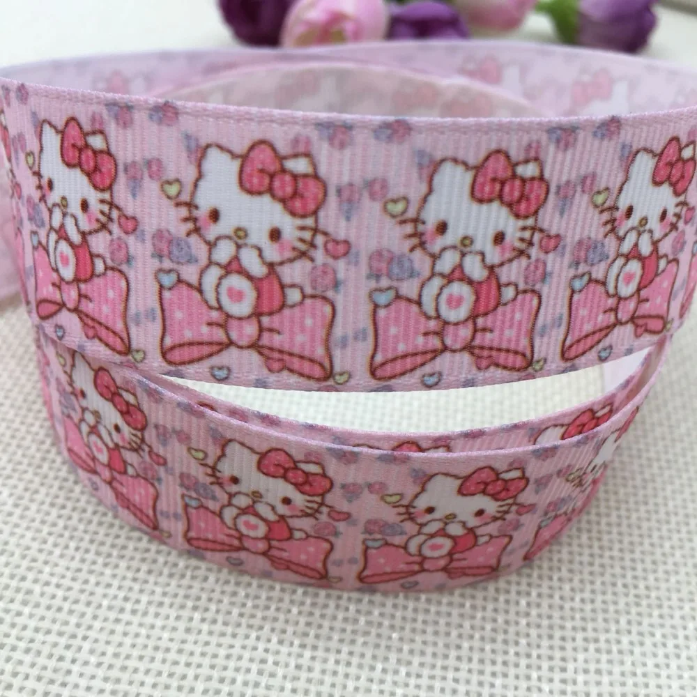 

New 1 "25MM free shipping hello kitty cute animals pattern printed grosgrain tape ribbon DIY hair bows 5 yards 2990