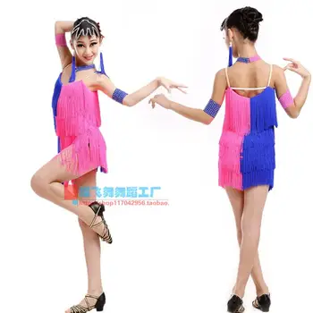 

Adult Child Latin dance costume senior tassel latin dance dress for women/child latin dance competition dresses S-4XL 021