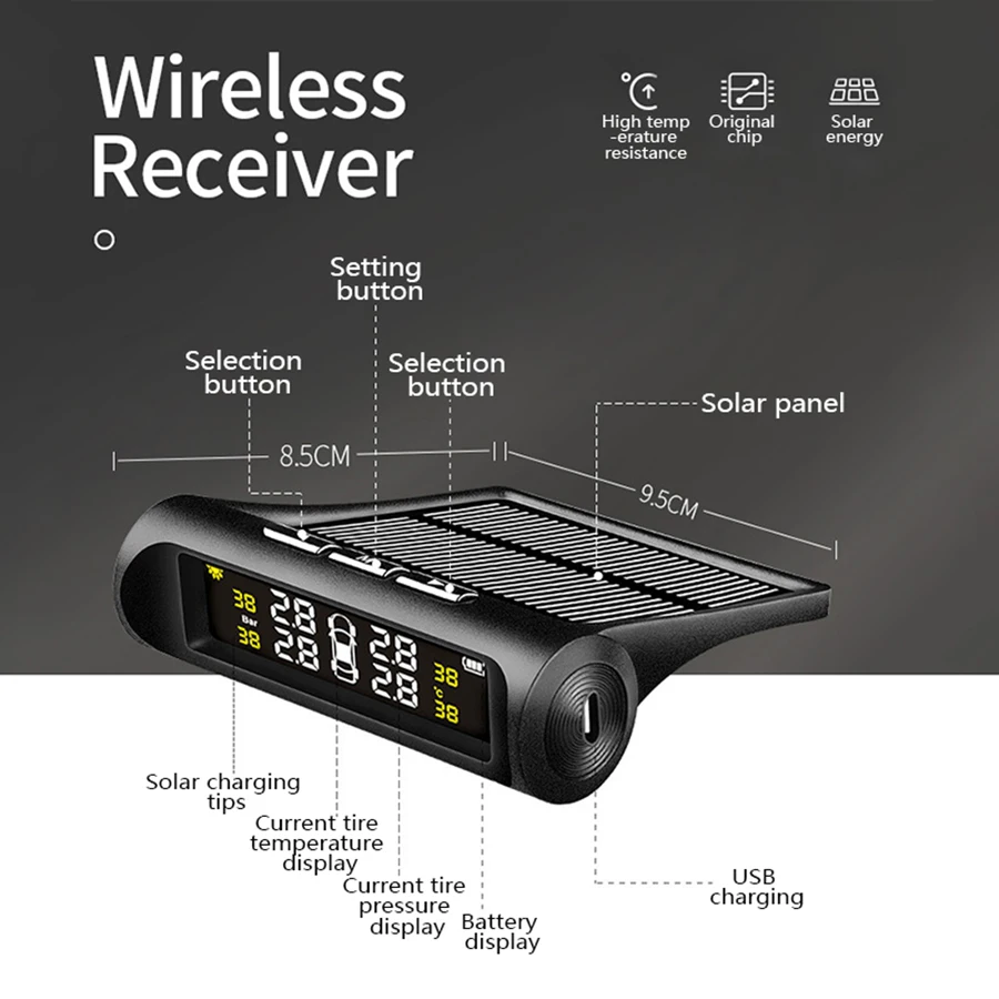 Беспроводной солнечный Встроенный монитор давления в шинах Авто TPMS Датчик давления в шинах Sercuity датчик сигнализации английская посылка P0248