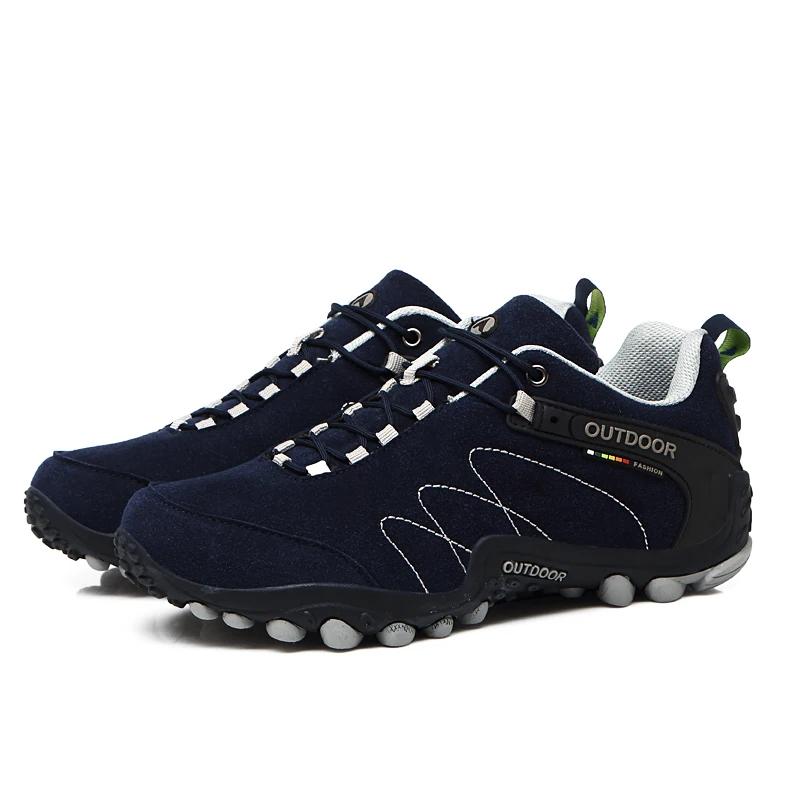  2019 Autumn/Winter Hiking Shoes Men Waterproof Boots Mountain Shoes Men Leather Sport Sneakers Blue