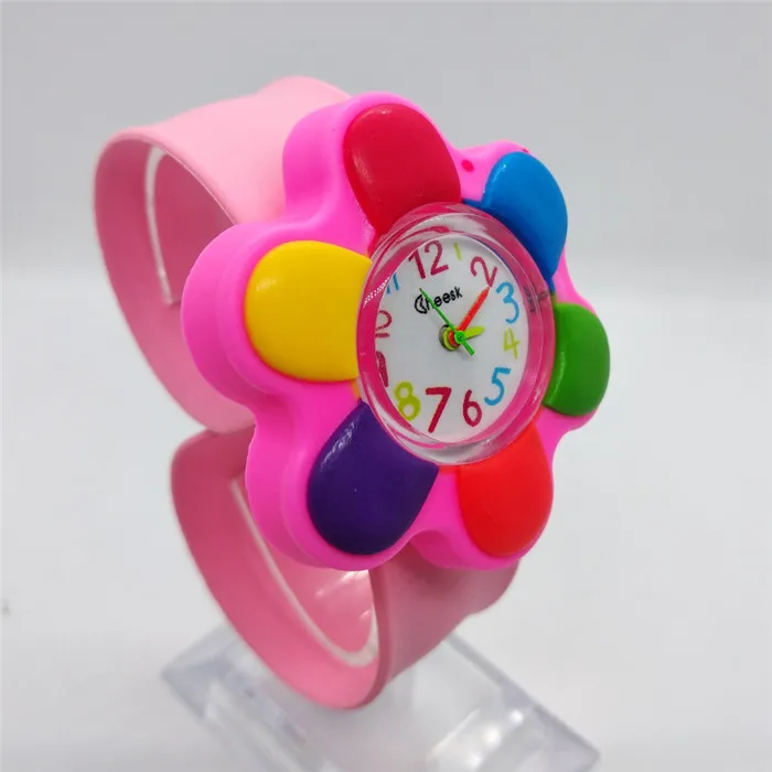 Новые детские часы, модные уникальные часы с большим цветком, Детские Силиконовые часы для девочек, детские часы, горячая распродажа - Цвет: Розовый