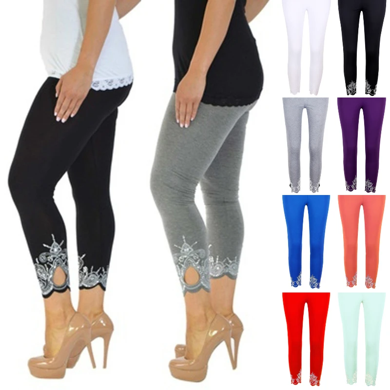 Women Fashion Hollow Out Stretch Capri Cropped Leggings Pants - Plus Size Women Fashion Hollow Out Stretch Capri Cropped Leggings Pants - Plus Size