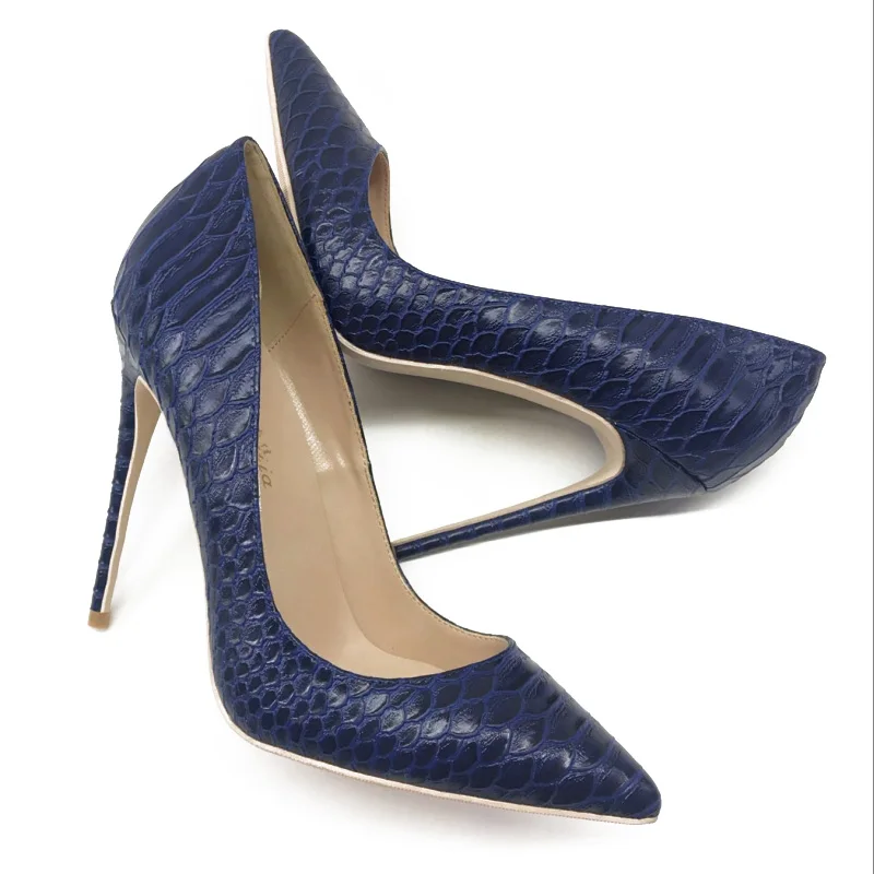 Г. Новая Осенняя женская обувь темно-синяя змея остроконечный низкий каблук обувь на высоком каблуке Женская обувь 12 см
