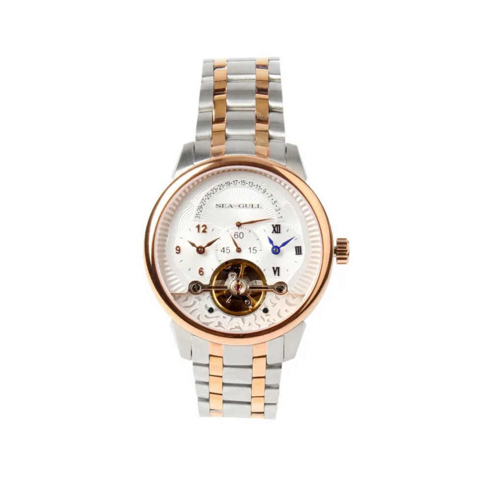 

Seagull Business Mechanical Wristwatch Dual Time Zone High Complication Flywheel Retro Date Automatic Men's Watch 217.411
