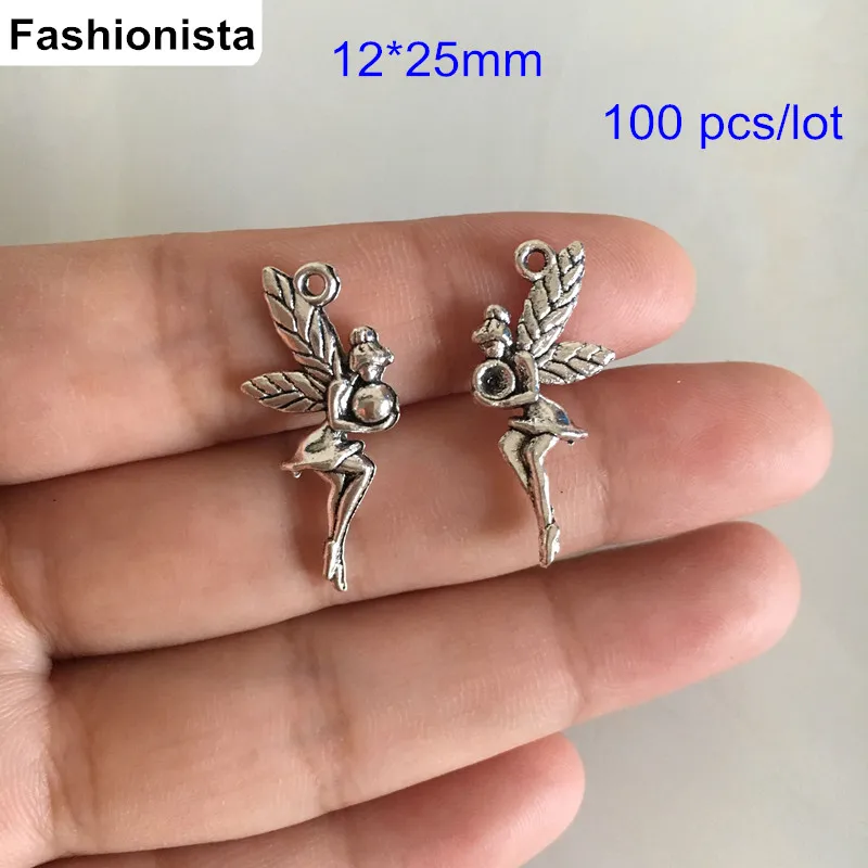 

100 pcs Antique Silver Angel Charm Pendant,Fairy Charms 12*25mm Jewelry Charms,DIY Findings - Free Shipping