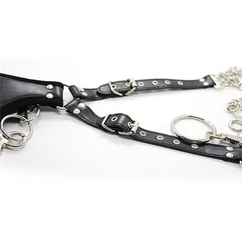 camaTech Open Leg Bondage Restraint PU Leather Neck Collar To Hand Ankle Cuffs Metal Thigh Sling Spreader Fetish BDSM Adult Game 5