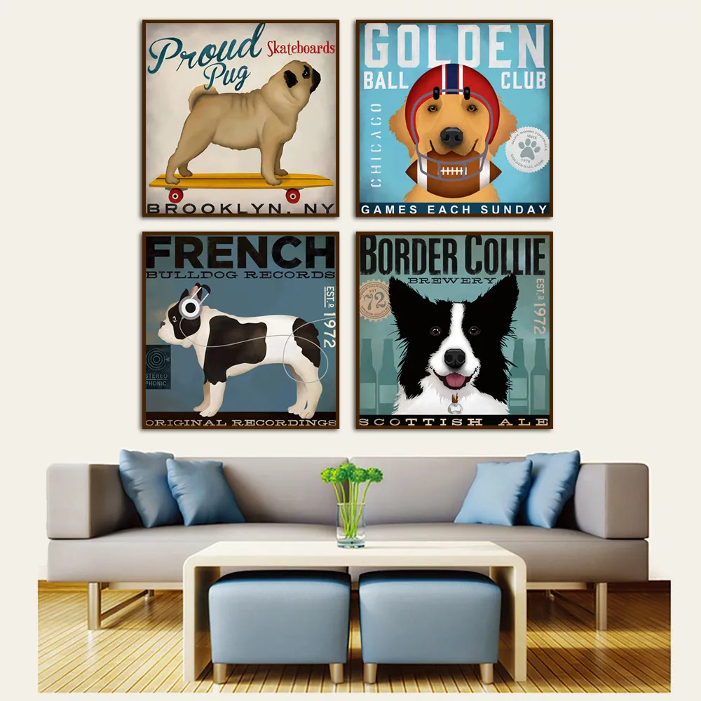 Vintage Dog Art Canvas Painting Nordic Poster Wall Art Posters And