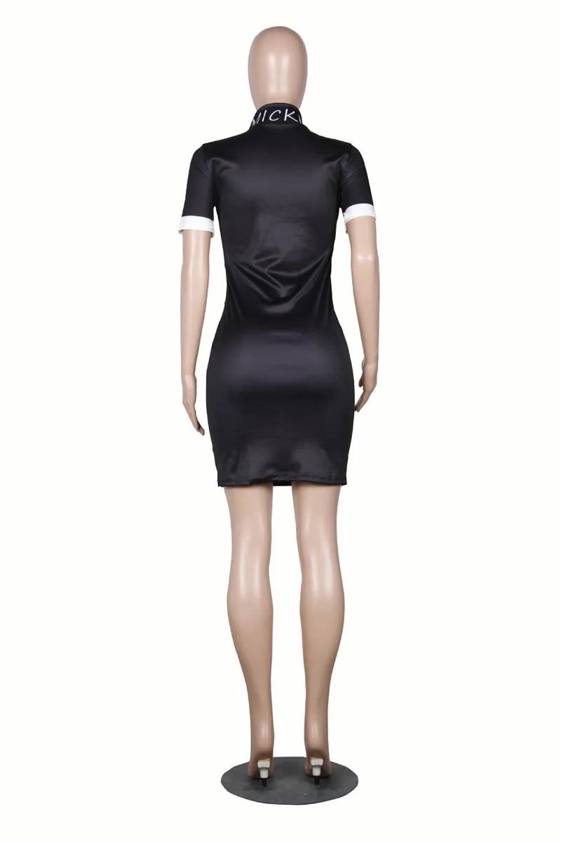Летние Осенние женские платья с принтом Минни из мультфильма, облегающая черная одежда, повседневное модное облегающее мини-платье, сексуальные вечерние платья