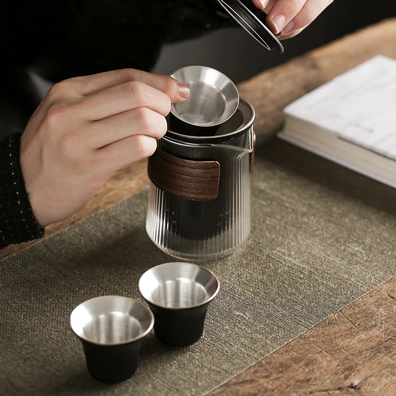  TANGPIN 999 silver and ceramic teapot gaiwan teacup a tea sets portable travel tea set drinkware