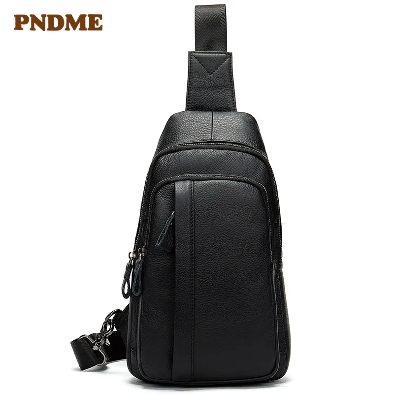 

Top layer cowhide man chest bag leisure sport vertical crossbody bag