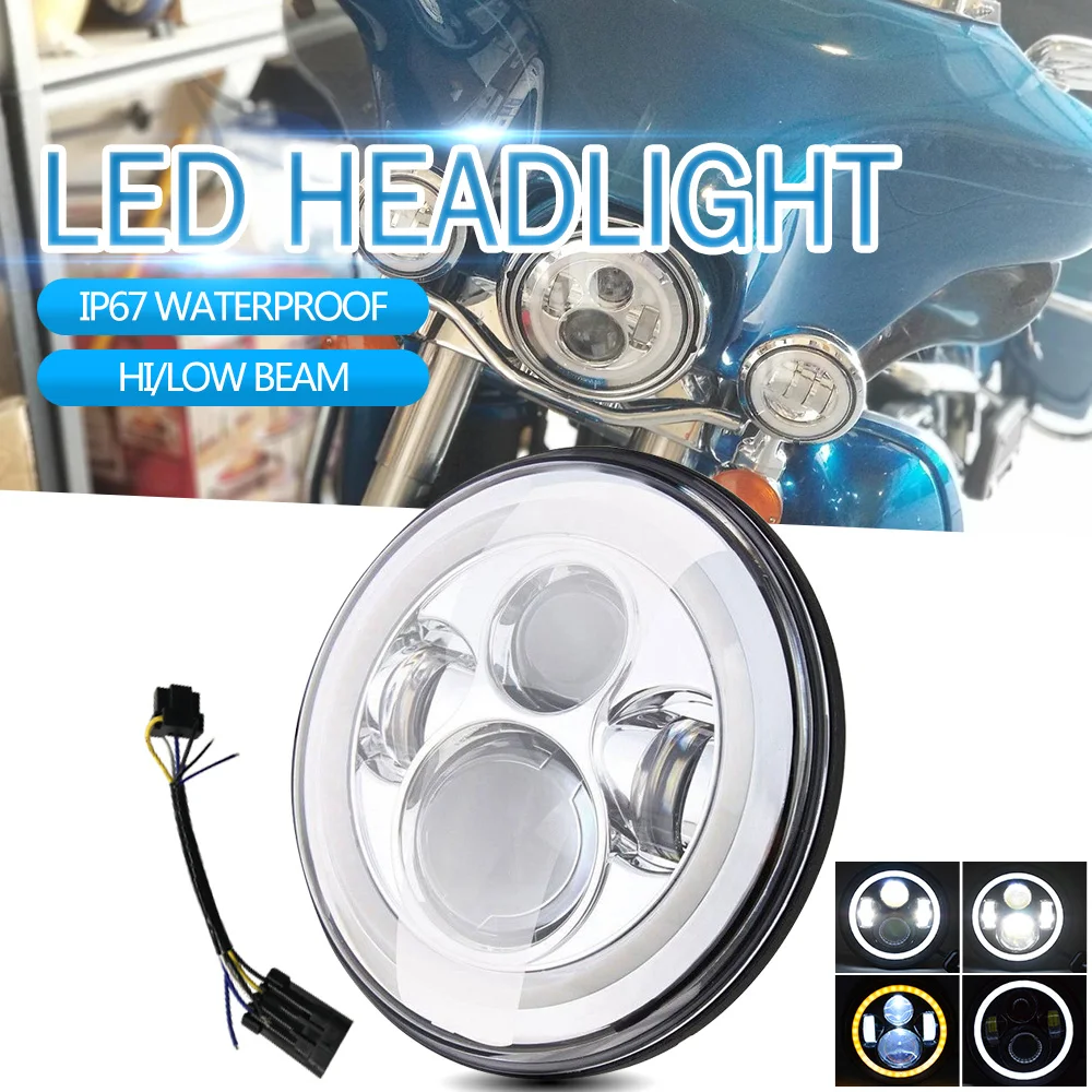

7inch 60W Led Motorcycle Headligt White Halo Ring Angel Eyes For Jeep Wrangler Offroad JK LJ CJ Harley Davidson Turn Signal