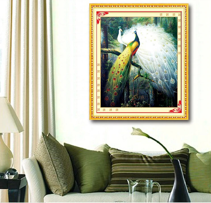 75x65cm needlework Cross stitch full embroidery kit forest love bird peacock print pattern Cross-Stitch handwork painting cross stitch kit
