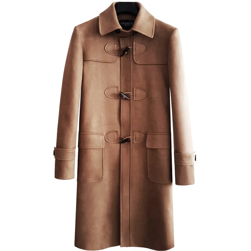 Winter Long Coat Men Trench Coat Fashion Warm Suede Windbreaker Male Business Casual Trench Outerwear Overcoat Mens Clothing