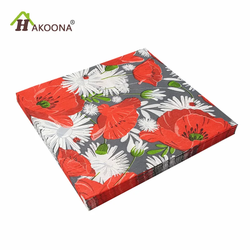 HAKOONA Red Floral Paper Napkins 20pcs 3 bags Disposable Napkin