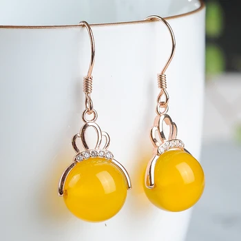 

2019 new 925 silver inlaid candy ball earrings authentic natural ice chalcedony beads earrings female models with certificate