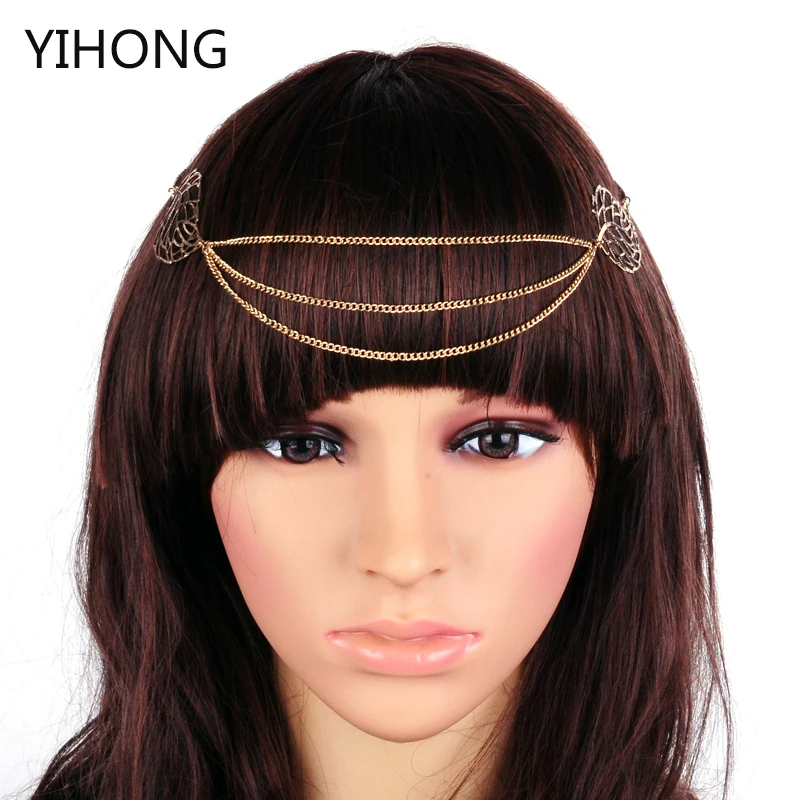 

New fashion Bohemia wind leaves hair accessories chain of multilayer hollow forehead
