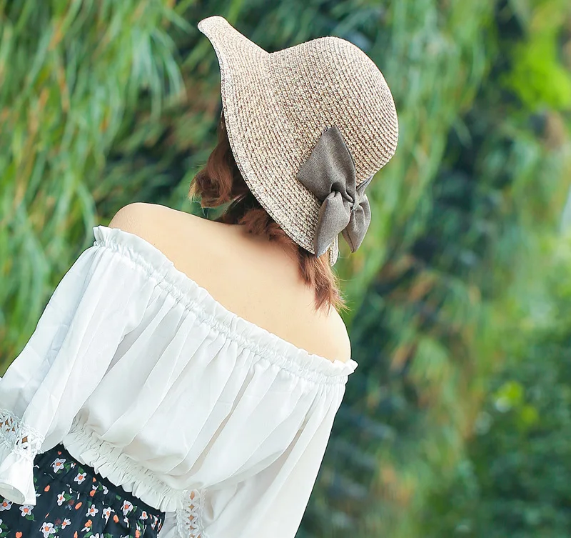 Широкополые шляпы для женщин Летняя Пляжная Панама соломенная Солнцезащитная шляпа козырек Femme бант-колпачок
