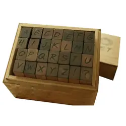 Винтаж деревянный коробка для печати чехол + Inkpad Цветочные буквы номер пожелания ремесло