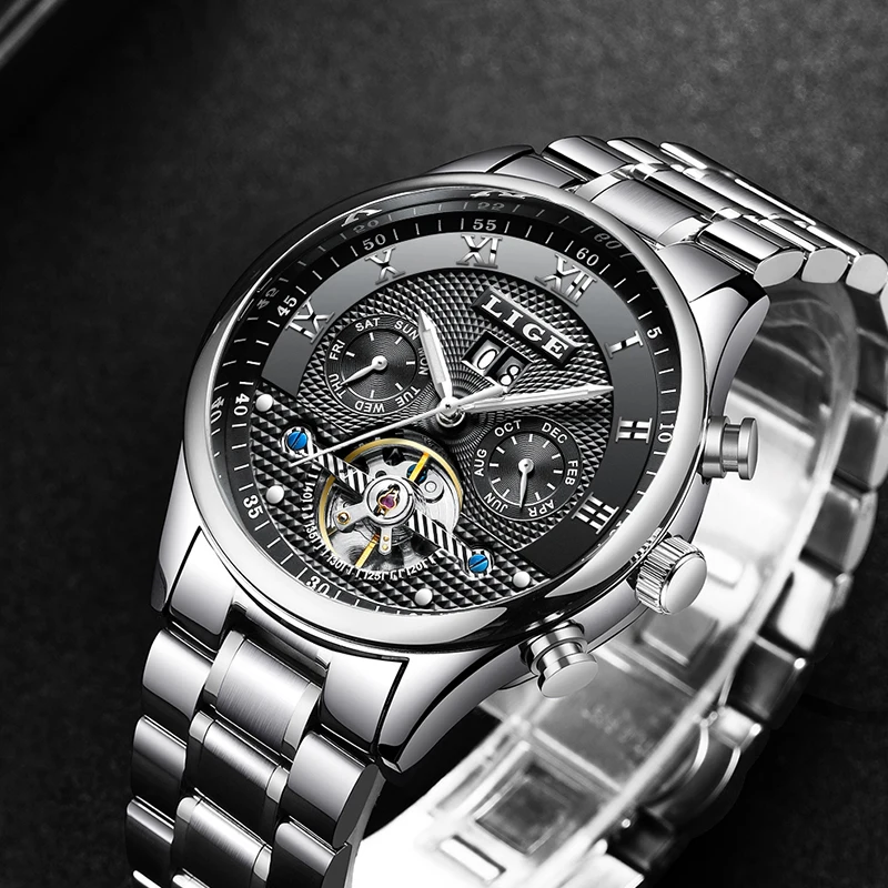 

LIGE Mens Watches Top Brand Luxury Automatic Mechanical Watch Men Full Steel Business Waterproof sport Watches Relogio Masculino