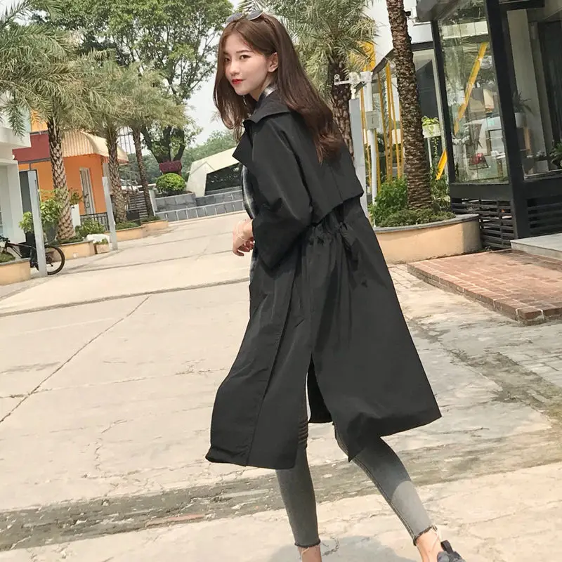 Женская Повседневная Свободная куртка однотонная Длинная тонкая двубортная