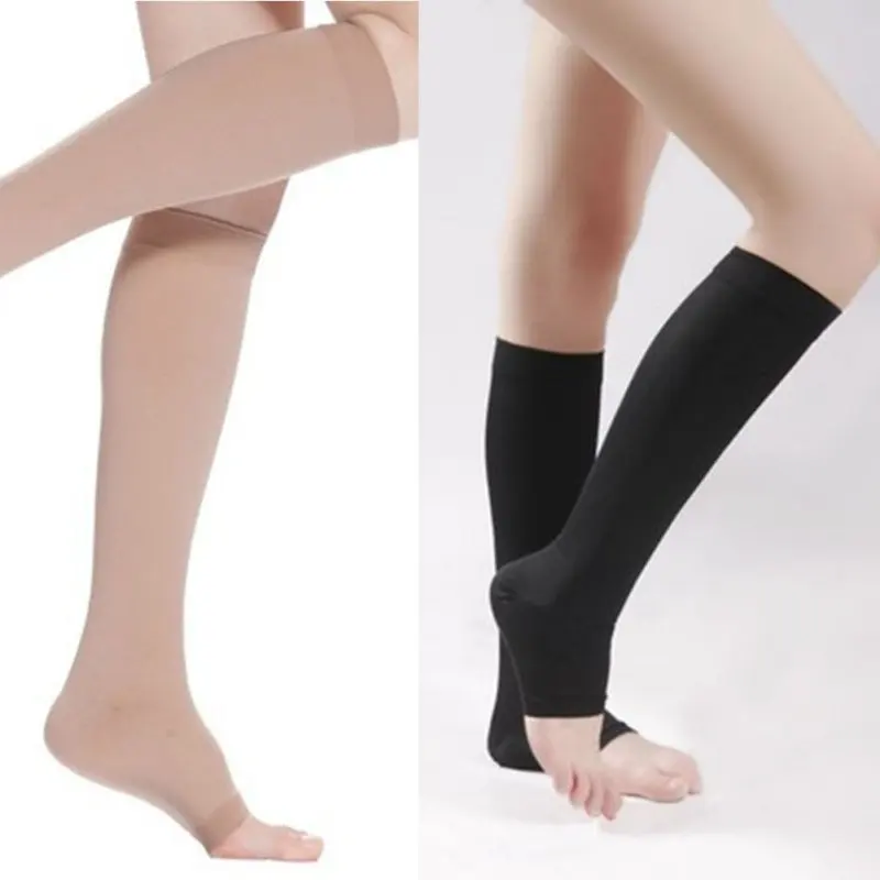 18-21 мм Hg женские чулки компрессионный наколенник высокие носки с открытыми пальцами чулки эластичные дышащие поддержка икр для фитнес-Йога Спорт