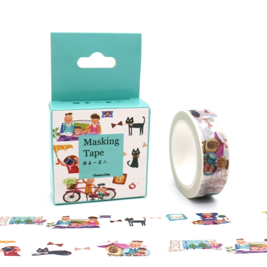 

15mm*10m Box Package Happy Family Washi Tape Masking Tape Decorative Scrapbooking Office Adhesive DIY Sticker Label Tape