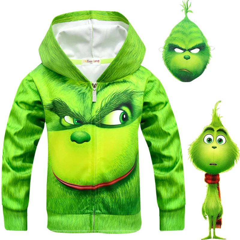 

2019 New Baby Boys How the Grinch Stole Christmas Girls Long Sleeve Zip Coat Children Kids Jacket hoodies Sweatshirt Tops Tee