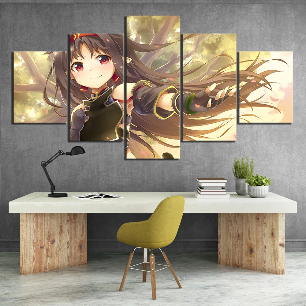 Waliicorners 5 Piece HD Anime Girl Picture Konno Yuuki Sword Art Online Anime Poster Cartoon Wall Sticker Canvas Paintings for Wall Decor 7