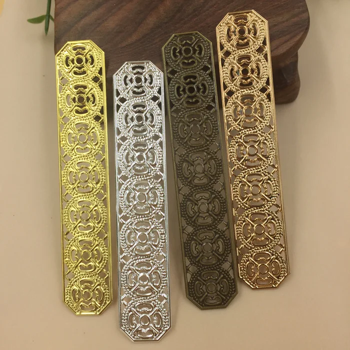 

10pcs/lot 82x15mm Silver Plated Copper Hollow Out Strip Flowers Filigree Wraps Connectors Charm DIY Jewelry Making Components