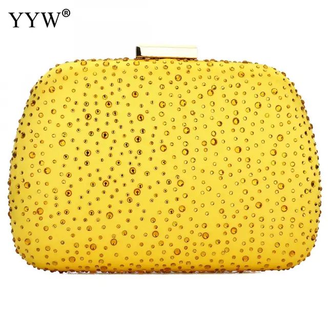 Yellow Pu Crystal Evening Clutch Bags For Women Clutches Wedding Purse