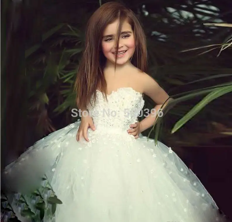 2017 Cheap Ivory White Ball Gown Flower Girl Dresses 3D Floral Applique