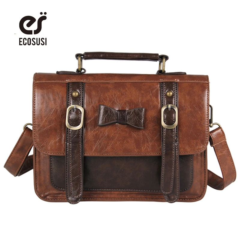 ECOSUSI New Vintage Leather Women Messenger Bag Crossbody Satchel