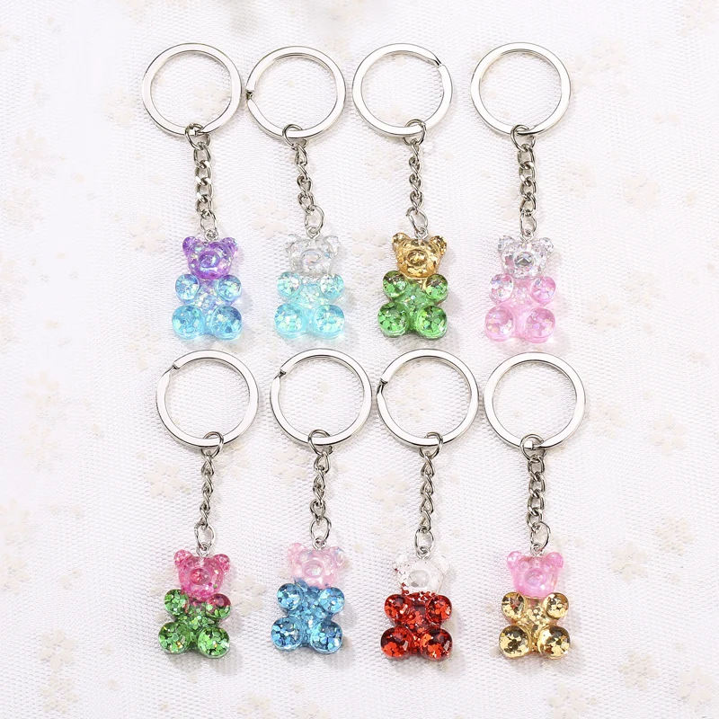 

2018 simple 8 colors key chain resin gummy bear Keychain Animal Keychains For Woman Car Bag KeyRing