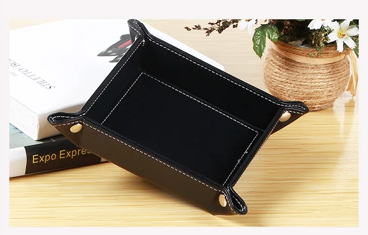 Rquare 22*22 см woode+ pu кожаный лоток для хранения офисный стол Хранение коробка сервировочный лоток домашнее украшение коробка для хранения ключей PTP11