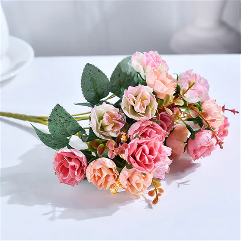 21 Heads Silk Rose European Style Artificial Flower High Quality Bouquet Fake Flowers Wedding Home Party Decoration