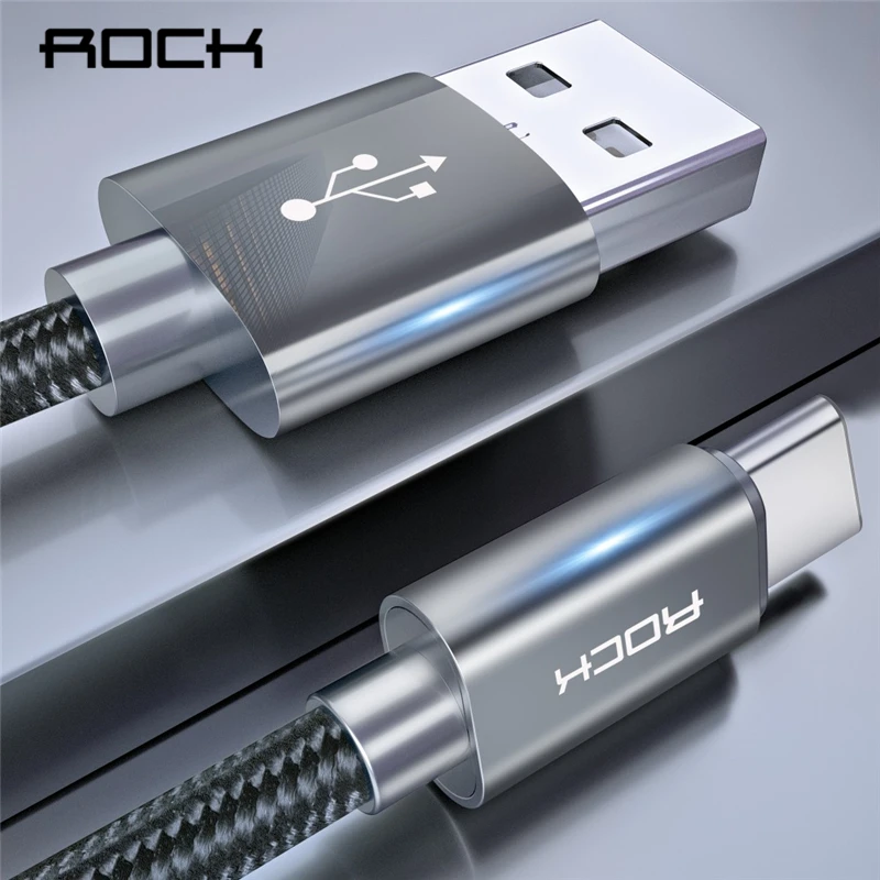 ROCK USB Type C Cable Metal Fast Charging Type-C Cable for Xiaomi Samsung Galaxy S9 S8 Note 8 OnePlus Nylon braid Charge Sync