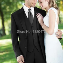 Индивидуальный заказ два Пуговицы Черный Жених Смокинги для женихов Нотч Best человек Костюмы женихов Для мужчин Нарядные Костюмы для свадьбы(куртка+ Брюки для девочек+ жилет+ галстук